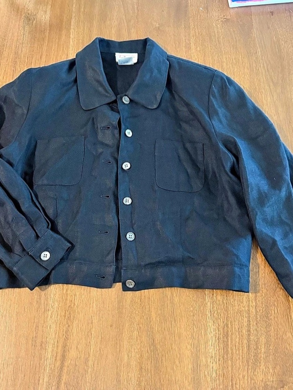 Talbots Petites 100% Irish Linen Black Chore Jacket Size 4 Vintage 90s